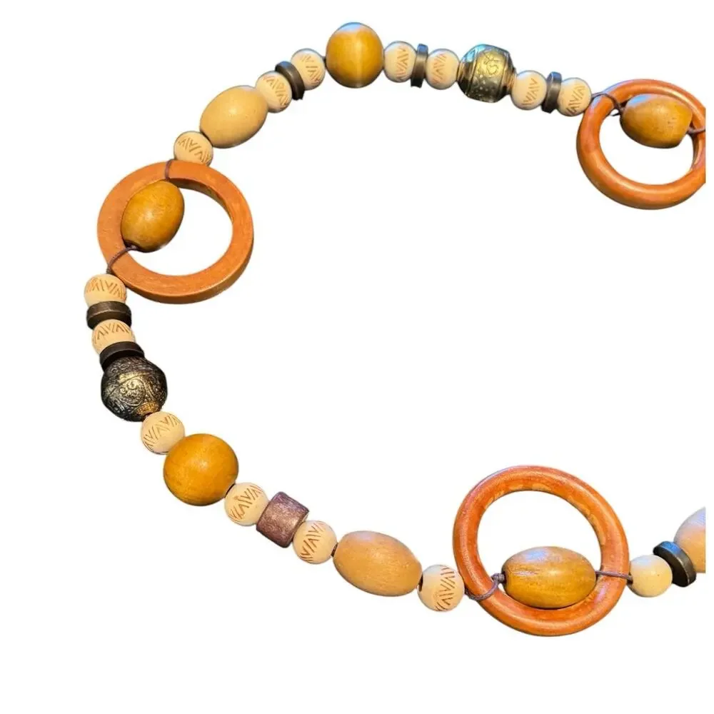 Vintage Wooden Bead Bohemian Style Dangle Statement Waist Belt